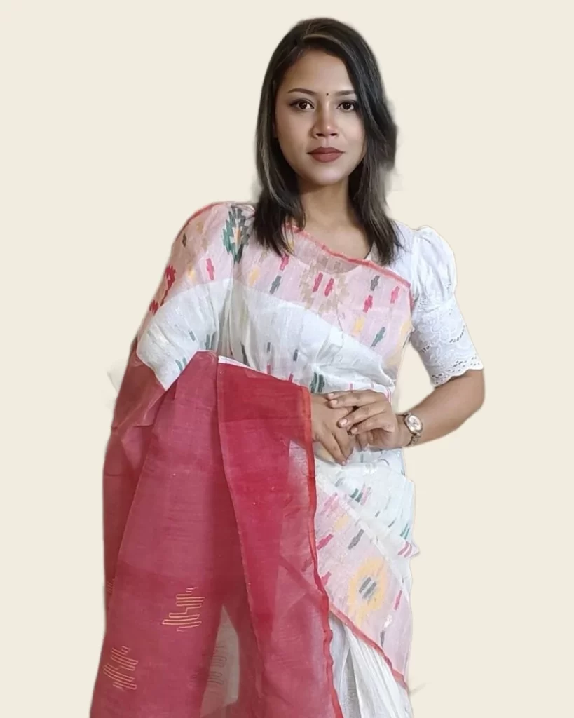 সাদা-লাল জামদানি শাড়ি — KZF Fashion
